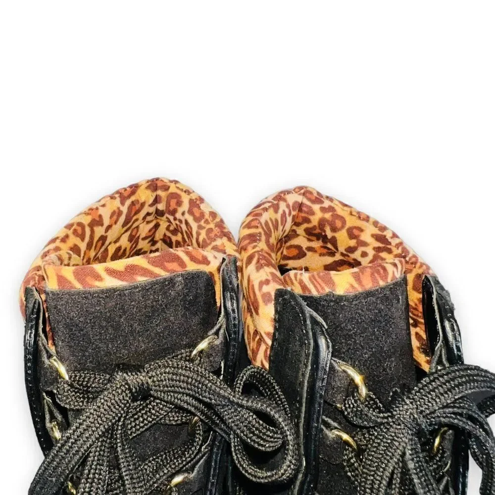 Crown & Ivy June Black‎ Suede / Leopard Ankle Boots Women's 8.5M